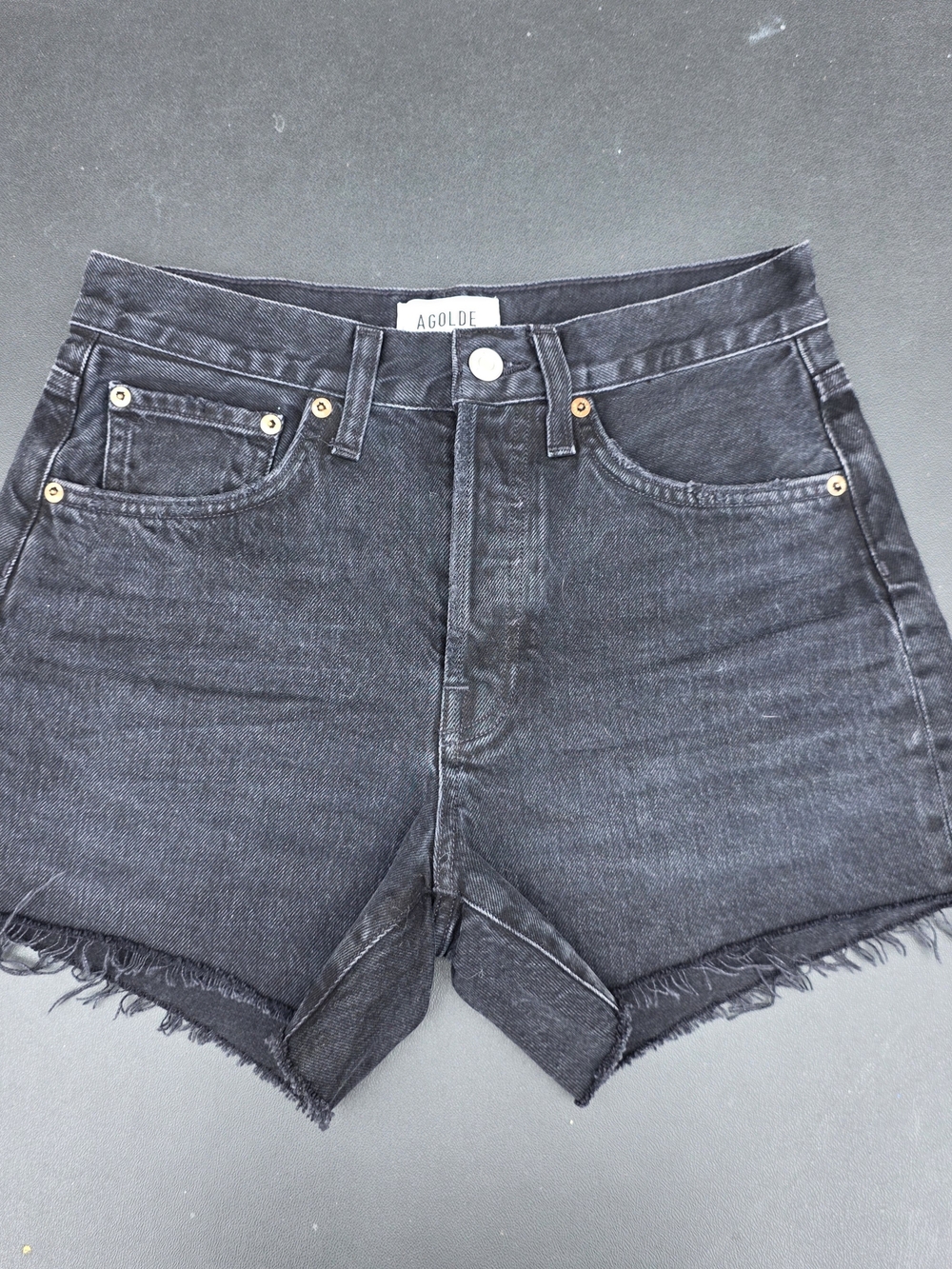 AGOLDE Black High-Rise Parker Long Denim Shorts Size 24